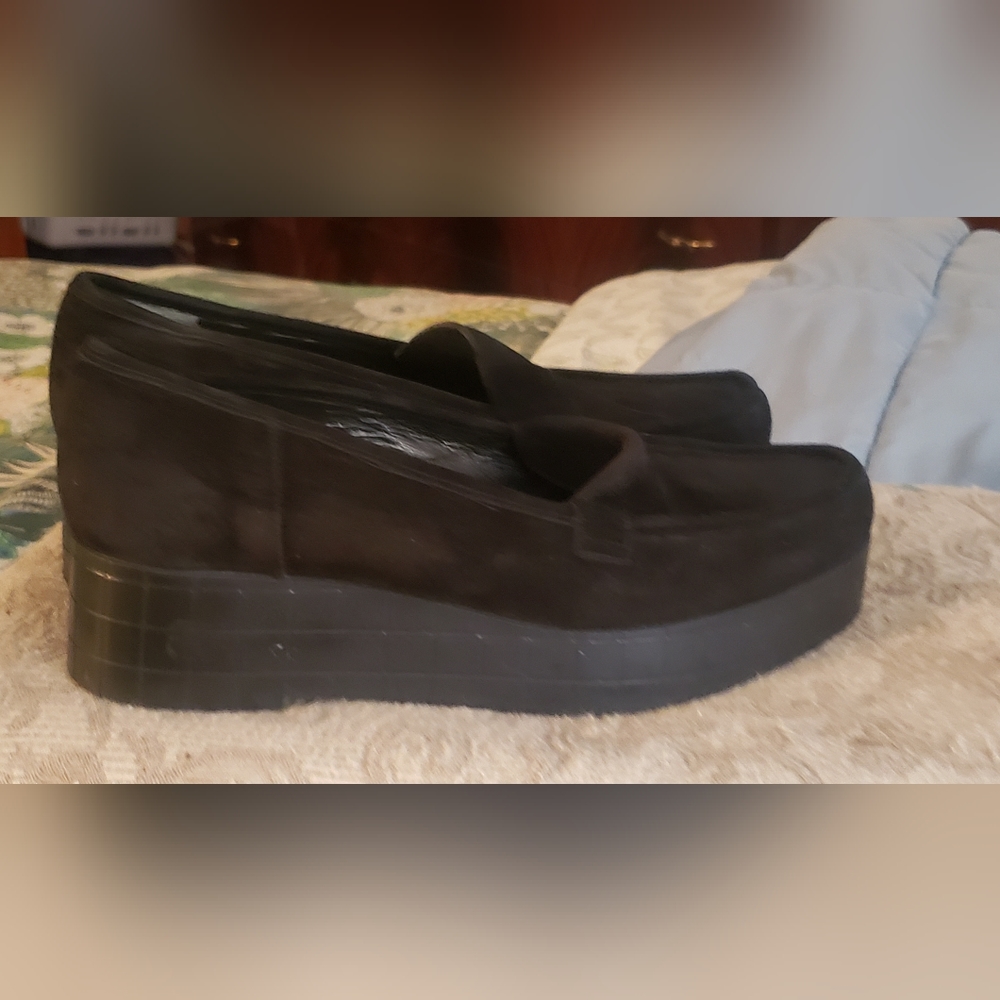 Robert Clergerie Black Suede Platform Loafers, Size 8
